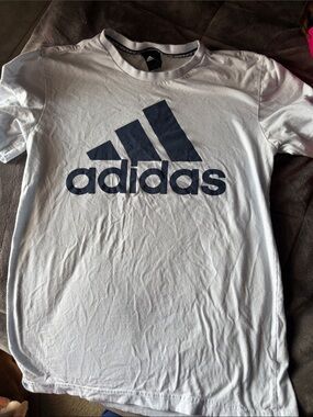 adidas White Tee with Navy Logo